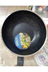 Yıldız Çelik Granit Saplı Alüminyum 28 cm Wok Tava Siyah