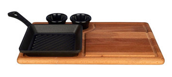 Lava Ahşap Altlıklı Döküm 16x16 cm Grill Tava Siyah