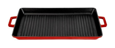 Lava Dikdörtgen Döküm 26x45 cm Grill Tava Kırmızı