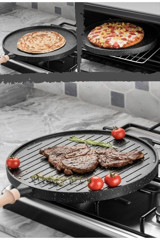 Lavoro Çift Taraflı Ahşap Saplı Döküm 36 cm Grill Tava Siyah