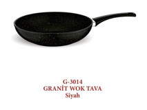 Fms Plastik Saplı Granit 28 cm Wok Tava Siyah
