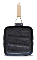 Gülsan Kare Ahşap Saplı Döküm 28x28 cm Grill Tava Siyah