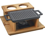 Lava Ahşap Standlı Döküm 22x15 cm Grill Tava Siyah