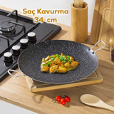Esra Metal Saplı Döküm 34 cm Saç Tava Siyah