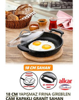 Alkar Kapaklı Plastik Saplı Döküm 18 cm Sahan Tava Gri