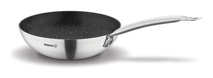 Korkmaz Proline Gastro Çelik Saplı Paslanmaz Çelik 26 cm Wok Tava Gri