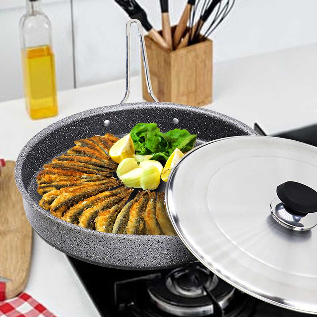 O.M.S 3222 Metal Saplı Alüminyum 32 cm balık Tava Gri