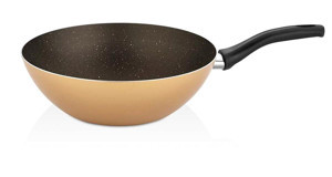 Cem Pratiko Plastik Saplı Granit 28 cm Wok Tava Sarı