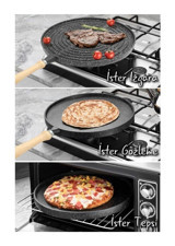 Altunay Çift Taraflı Ahşap Saplı Döküm 36 cm Grill Tava Siyah