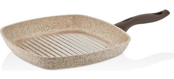 Falez Granitec Kare Plastik Saplı Alüminyum Döküm 28 cm Grill Tava Krem