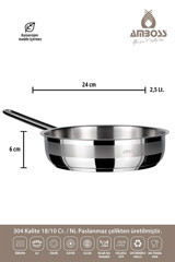 Amboss Çelik Saplı Paslanmaz Çelik 24 cm Düz Tava Gri