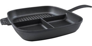 Lava 3 Bölmeli Döküm Saplı Demir Döküm 26x30 cm Grill Tava Siyah