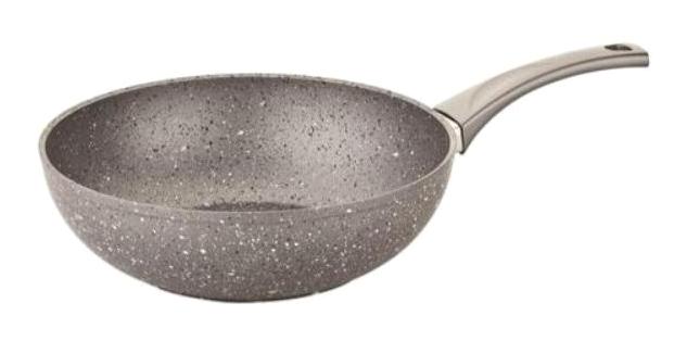 O.M.S Plastik Saplı Granit 28 cm Wok Tava Gri