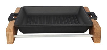 Lava Ahşap Altlıklı Döküm 26x26 cm Grill Tava Siyah