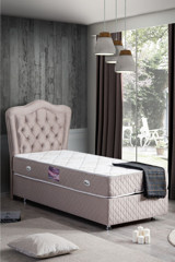 Setay Camelli New 120x200 cm Başlıklı Yataklı Sandıklı Tek Kişilik Baza Seti Krem
