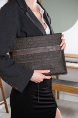 Dk Leather Kahve Desenli 13-13.3-14 inç Deri Su Geçirmez Kılıf Laptop Çantası Kahverengi