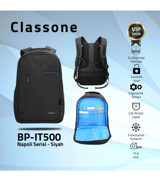 Classone BP-IT500 15.6 inç Kumaş Su Geçirmez Sırt Laptop Çantası Siyah