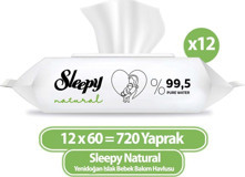 Sleepy Natural Yenidoğan Antibakteriyel Yenidoğan 60 Yaprak 12'li Islak Mendil