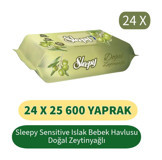 Sleepy Sensitive Doğal Zeytinyağlı Zeytinyağlı 25 Yaprak 24'lü Islak Mendil