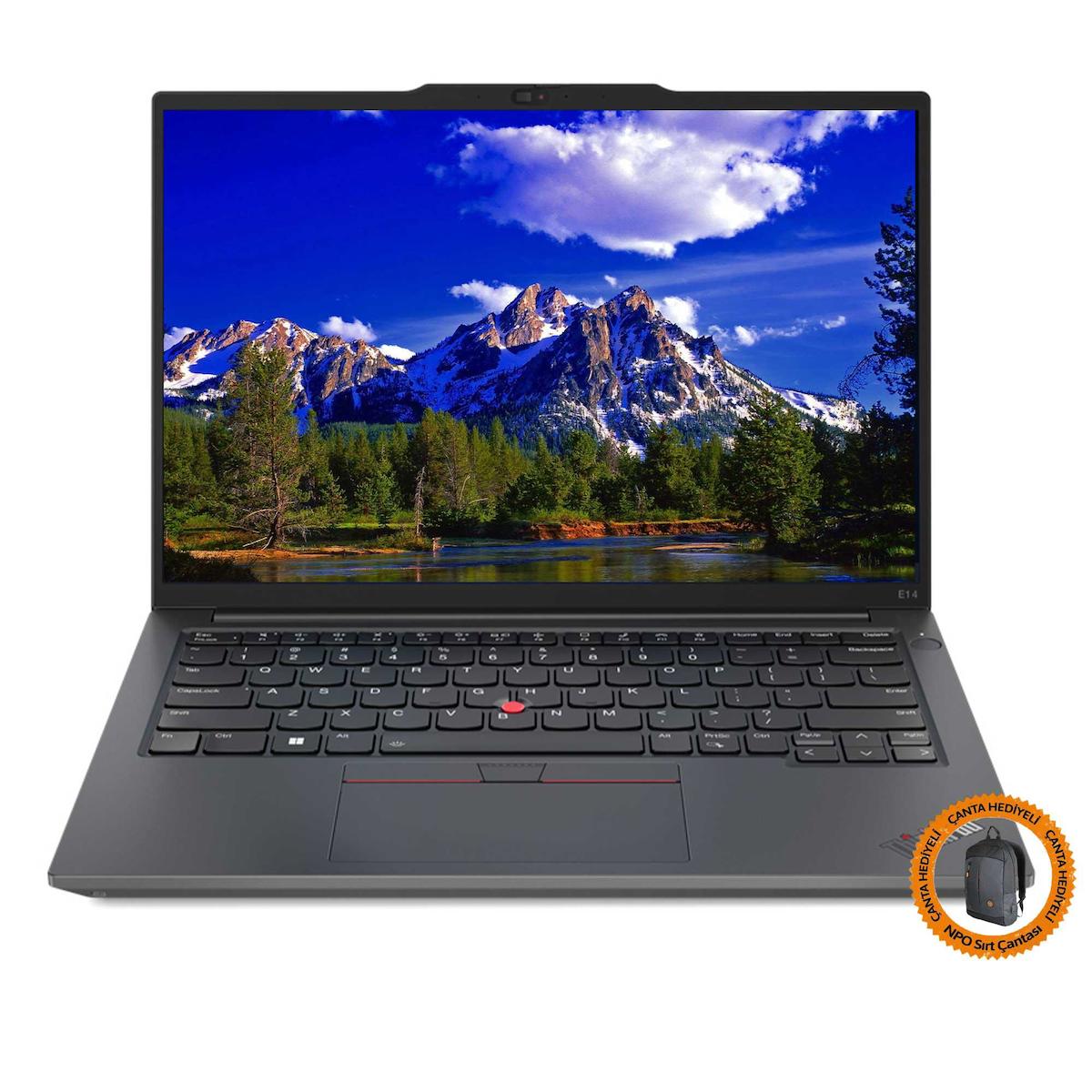 Lenovo ThinkPad E14 21JK0005TX07 Dahili Iris Xe Graphics Eligible Intel Core i5 1335U 40 GB Ram 1 TB SSD 14 inç Full HD Freedos Laptop + CNT008 Çanta