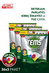 Tems 4 Etkili Limon Tablet Bulaşık Makinesi Deterjanı 3x36 Adet