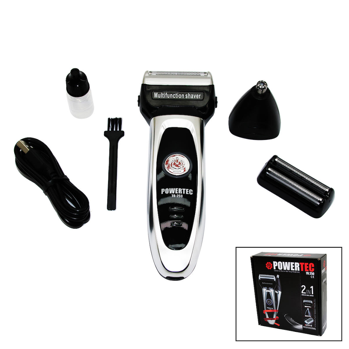 Powertec TR-250 Saç Sakal Burun 2 Başlıklı Kuru Tıraş Makinesi