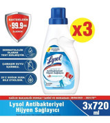Lysol Antibakteriyel Renkli ve Beyazlar İçin Konsantre 30 Yıkama Sıvı Deterjan 3x720 ml