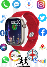 Bunnys Watch 9 Pro Tansiyon Ölçen Kulaklıklı Unisex Kare 45 mm Kırmızı Naylon Örgü Akıllı Saat