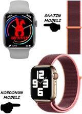 Bunnys Watch 8 Pro Android 45 mm Silikon Kordon Kare Unisex Akıllı Saat Bordo