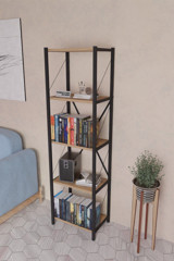 Furnature Design Dekoratif 5 Bölmeli 5 Raflı Metal 43x30 cm Çam Kitaplık