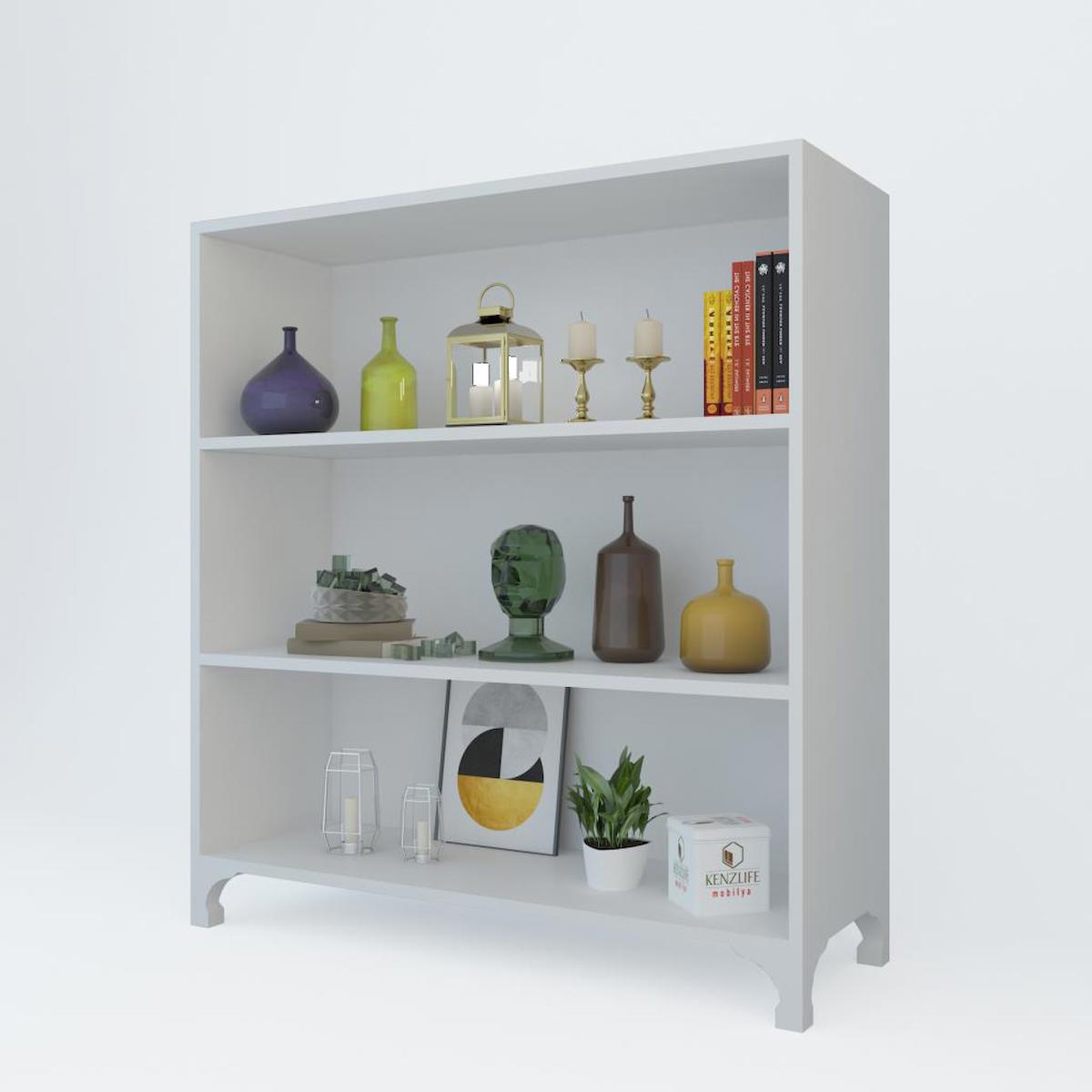 Kenzlife Tuğçe 3 Bölmeli 3 Raflı Suntalam 108x90x20 cm Beyaz Kitaplık