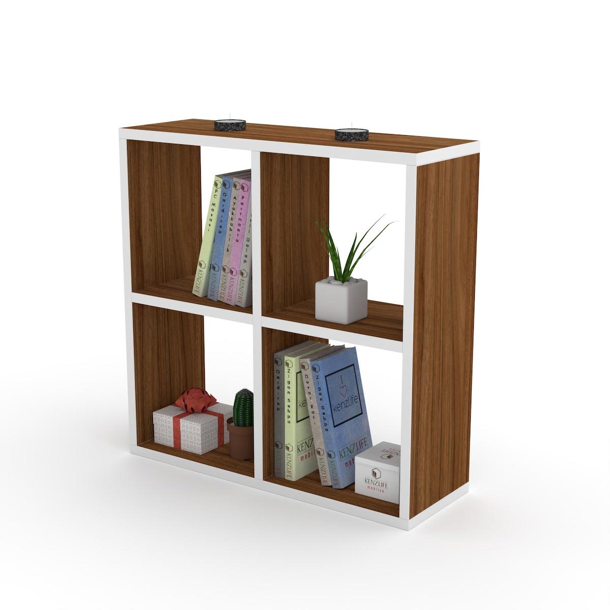 Kenzlife Gülbin 4 Bölmeli 4 Raflı Suntalam 60x60x20 cm Kahverengi Kitaplık