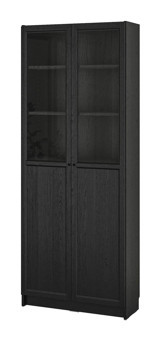 IKEA Kapaklı 3 Bölmeli 3 Raflı 202 cm Siyah Kitaplık