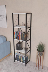 Furnature Design Dekoratif 5 Bölmeli 5 Raflı Ahşap 43x30 cm Beyaz Kitaplık