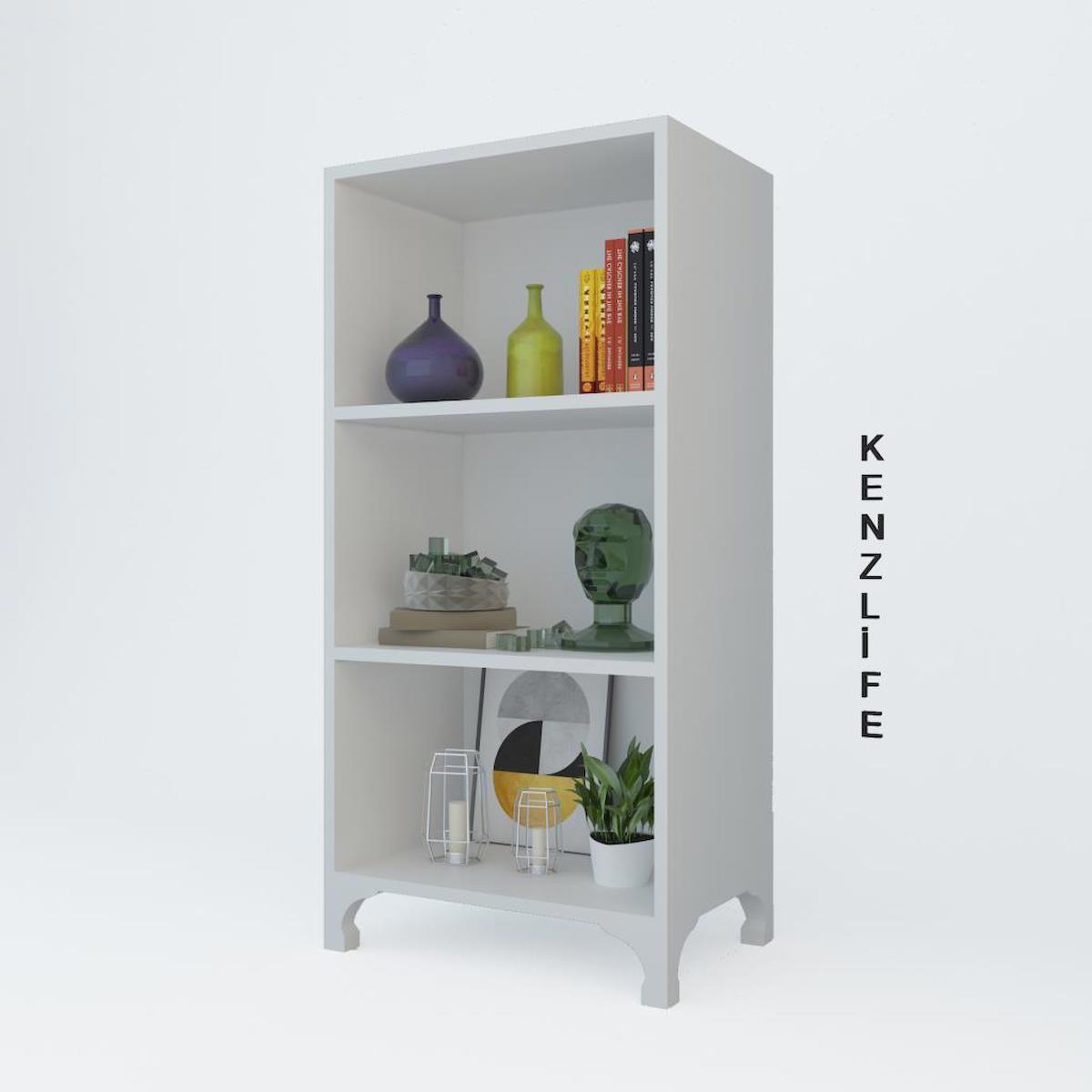 Kenzlife Tuğçe 3 Bölmeli 3 Raflı Beyaz Kitaplık