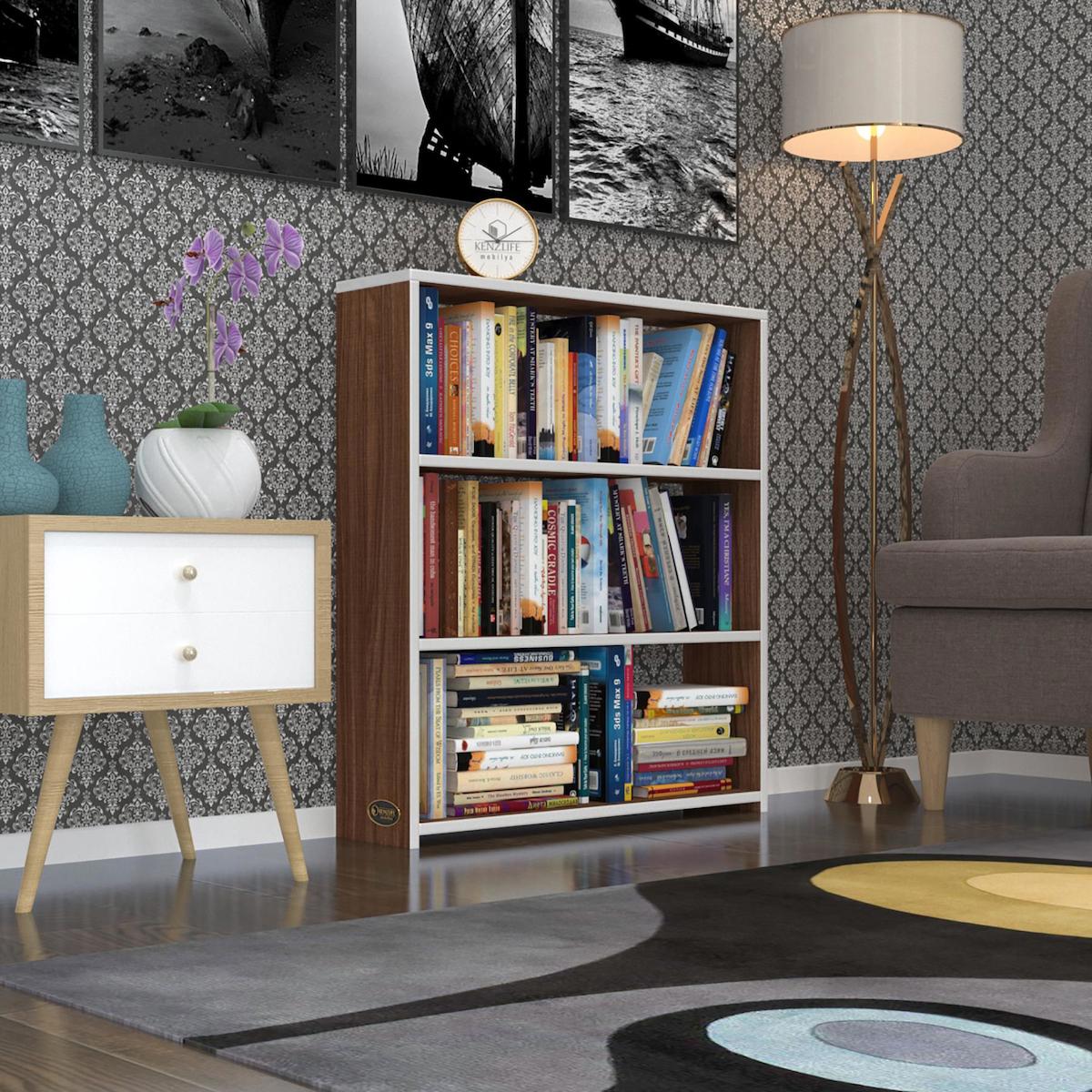 Kenzlife Süper Ga Tek Bölmeli 3 Raflı Ahşap 90x80x19 cm Kahverengi Kitaplık