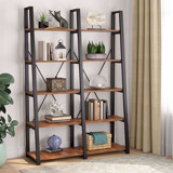 Zizuva Ev Ofis 5 Bölmeli 5 Raflı Metal 120x150x40 cm Ceviz Kitaplık