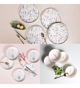 Porland Botanical 12 Parça 4 Kişilik Desenli Porselen Yuvarlak Yemek Takımı