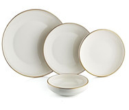 Oms Collection Gold Kenarlı 24 Parça 6 Kişilik Desenli Porselen Yuvarlak Yemek Takımı