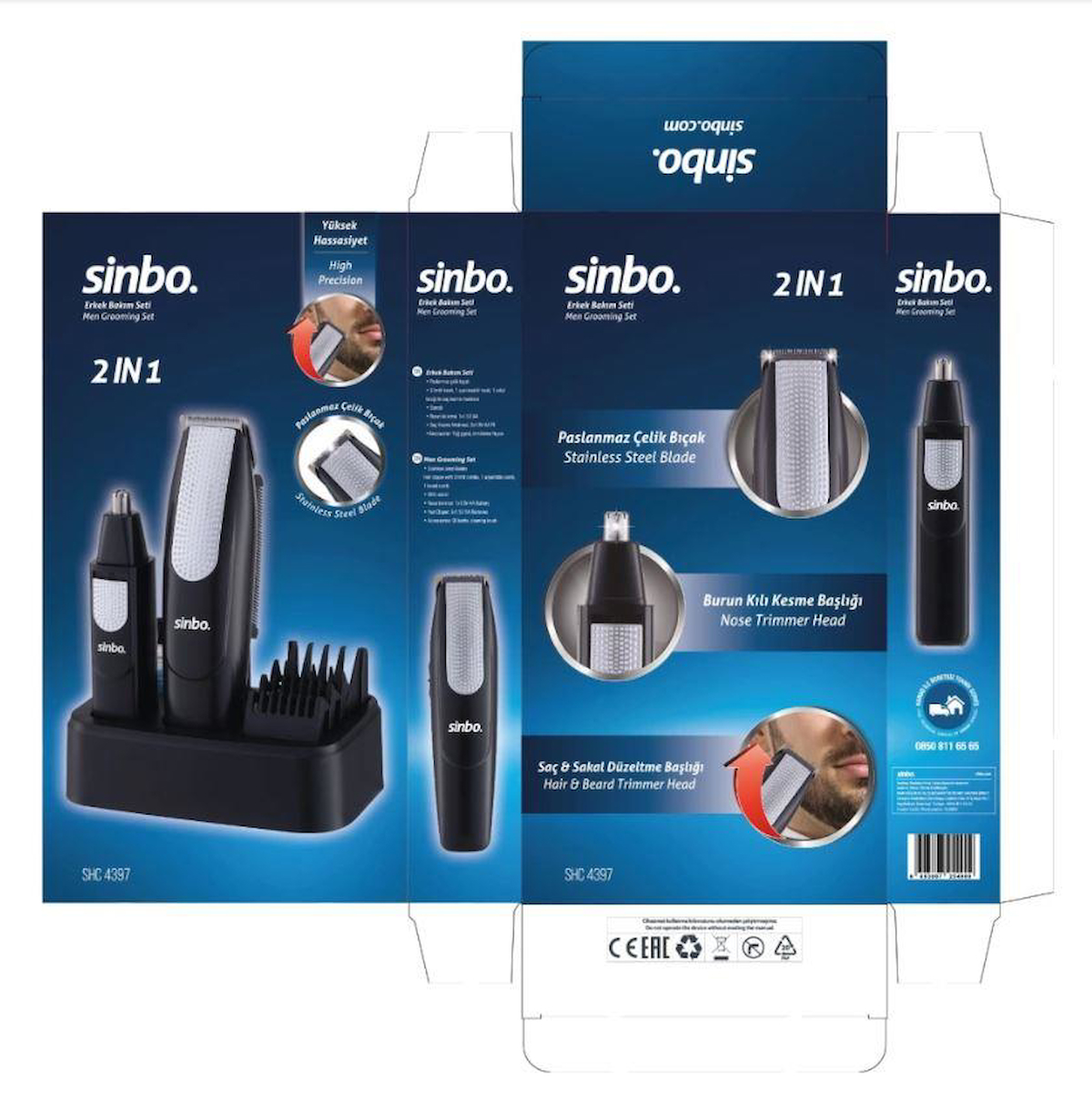 Sinbo SHC-4397 Burun Kulak Saç Sakal Vücut 4 Başlıklı Çok Amaçlı Kuru Tıraş Makinesi
