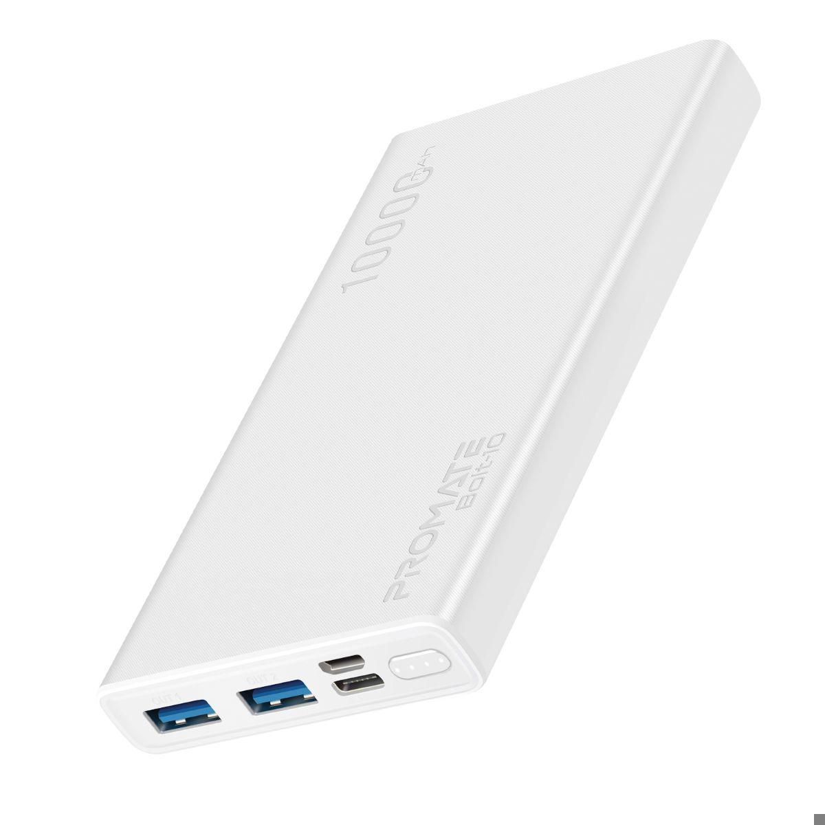 Promate Bolt-10 10000 mAh Hızlı Şarj Dijital Göstergeli USB Çoklu Bağlantı Powerbank Beyaz