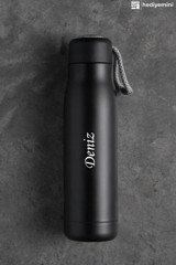Megame Kişiye Özel Paslanmaz Çelik 600 ml Outdoor Matara Termos Siyah