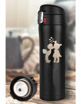 Tusah Aşk Desenli Çelik 450 ml Outdoor Matara Termos Siyah