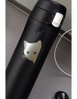 Tusah Kedi Merak Desenli Çelik 450 ml Outdoor Matara Termos Siyah