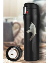 Tusah Kedi Keyif Desenli Çelik 450 ml Outdoor Matara Termos Siyah