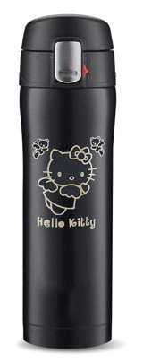 Tusah Hello Kity Desenli Paslanmaz Çelik 450 ml Outdoor Matara Termos Siyah