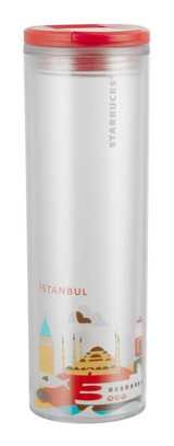 Starbucks İstanbul Temalı Plastik 480 ml Matara Termos Beyaz