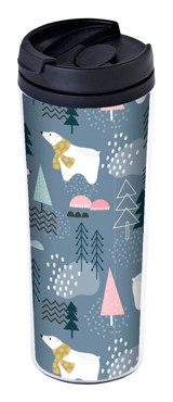 Allmug Kış Desenli Plastik 380 ml Outdoor Matara Termos Mavi