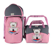 Şmtstyle Ayıcık Temalı 10 kg Kapasiteli Taşıma Askılı Portbebe+Bakım Çantası Pembe