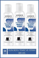 Watsons Invisible Navy Ter Önleyici Sprey Erkek Deodorant 3x150 ml